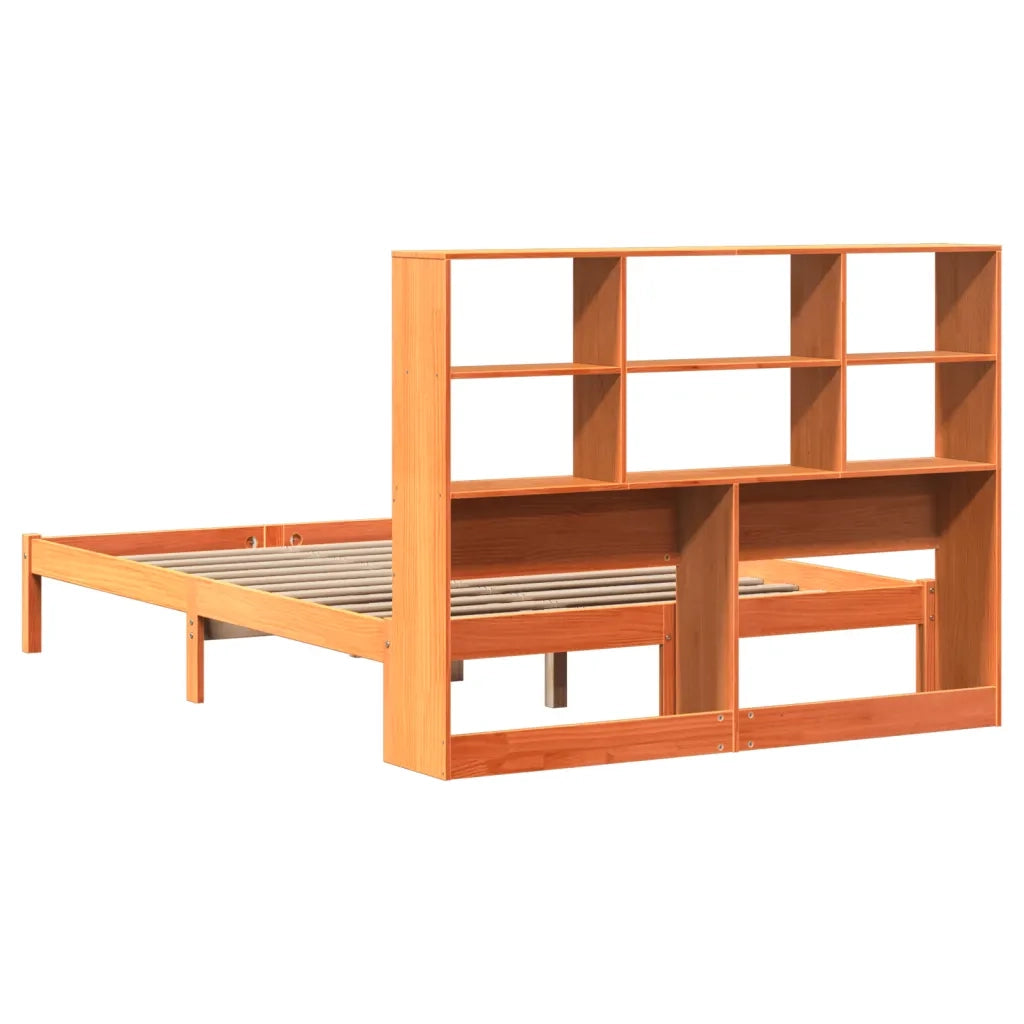 Letto Libreria senza Materasso Marrone Cera 140x200 cm in Pino