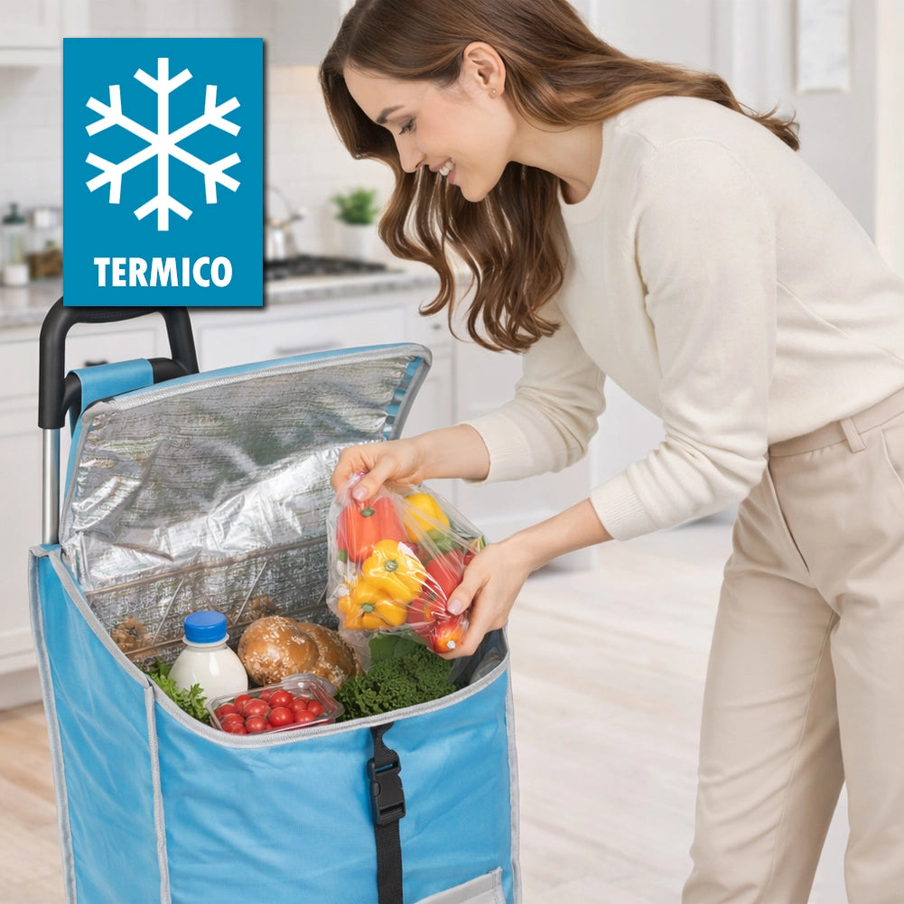 Carrello Trolley Frigo Modello Zeus Azzurro Ruote e Manico Ergonomico 35x30x90cm
