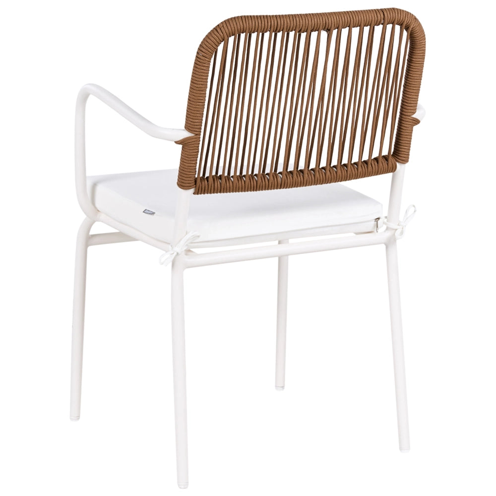 Set di 4 sedie da giardino in metallo alluminio impilabile verniciato a polvere per esterni con cuscini extra Bianco