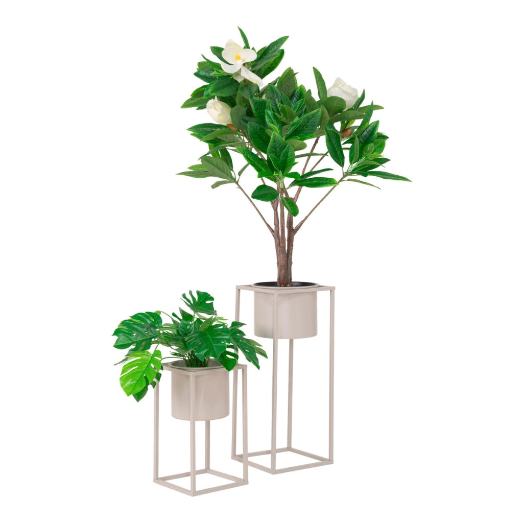 Set di 2 Vasi per Piante Marla, Beige, Metallo, 17x17x31 cm