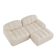Divano modulare a 2 posti a forma di L con pouf, design senza telaio, beige chiaro