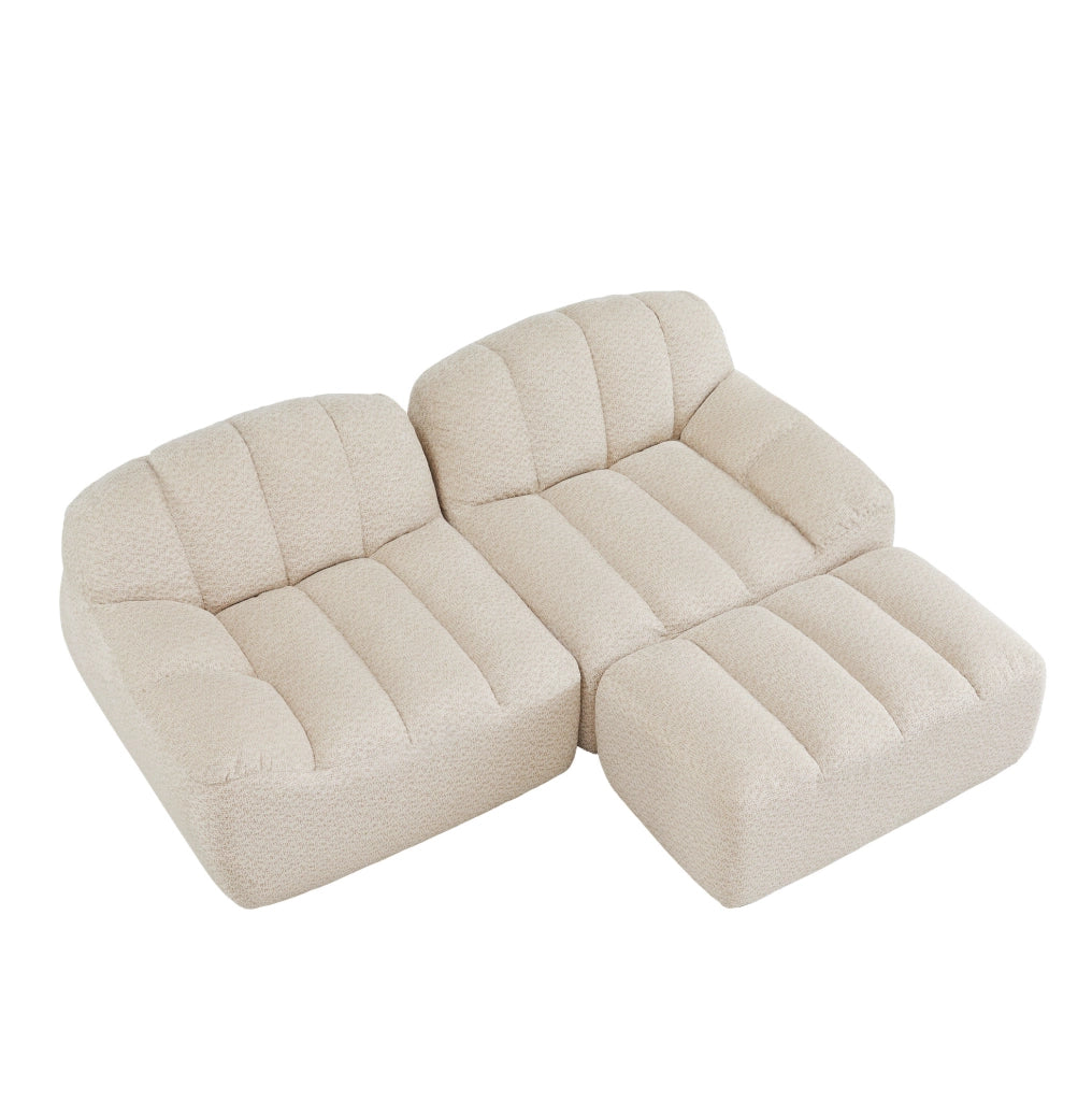 Divano modulare a 2 posti a forma di L con pouf, design senza telaio, beige chiaro