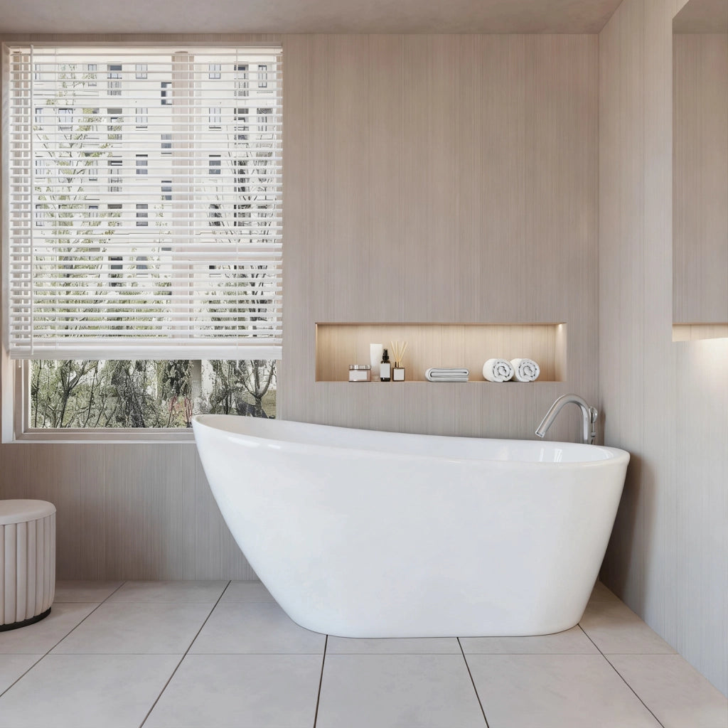 Vasca da Bagno a Isola Freestanding in Acrilico da 160x72x73 cm, Colore Bianco, Forma di Ovale Irregolare