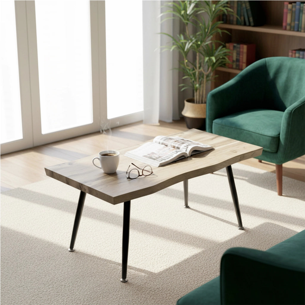 Tavolino da Caffè Stile Nordico 100x50x45 cm con Piedini Regolabili in Legno e Acciaio Nero e Rovere