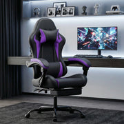 Sedia gaming ergonomica con poggiatesta supporto lombare e poggiapiedi retrattile altezza regolabile in PVC viola e nero