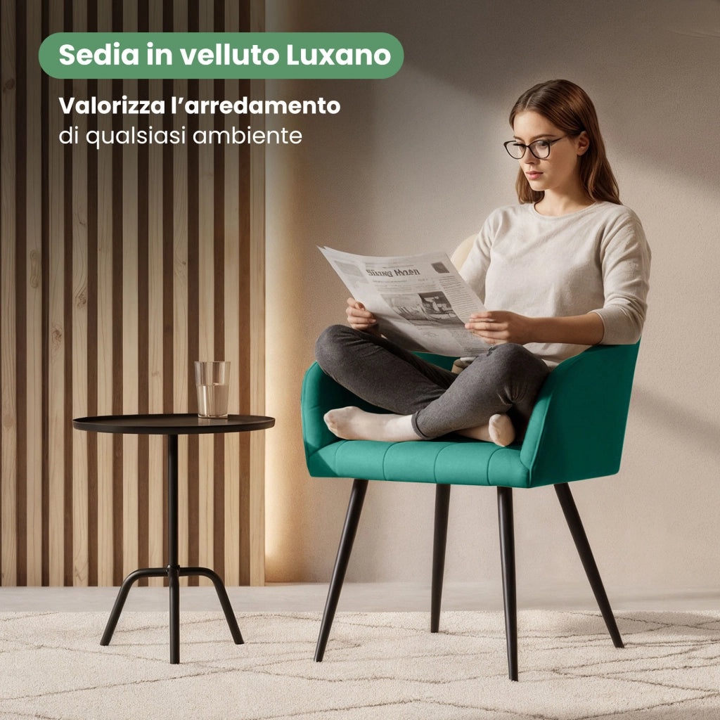 Set di 2 Sedie imbottite con cuciture quadrate LUXANO Verde Bottiglia gambe nere