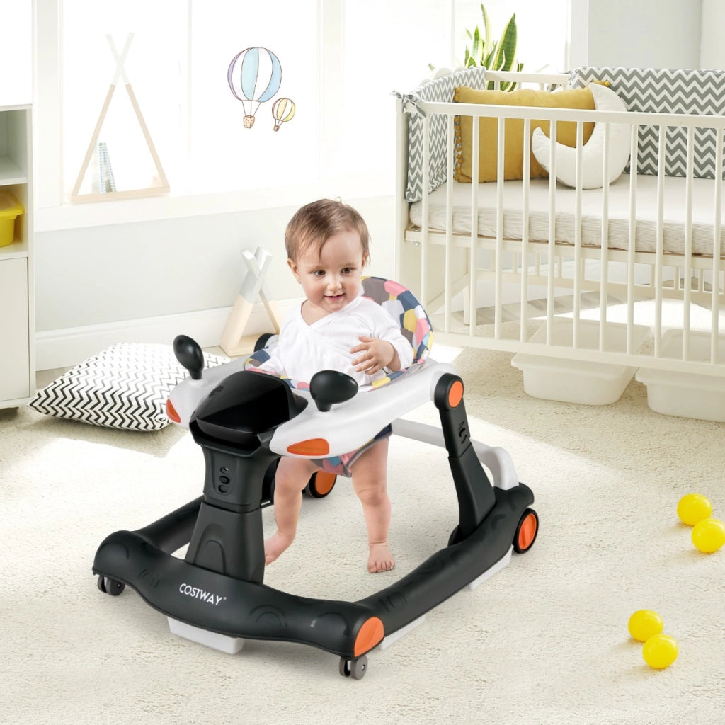 Primi passi 2 in 1 per bambini con cuscino altezza velocit¨¤ regolabili, Primi passi a spinta pieghevole Nero