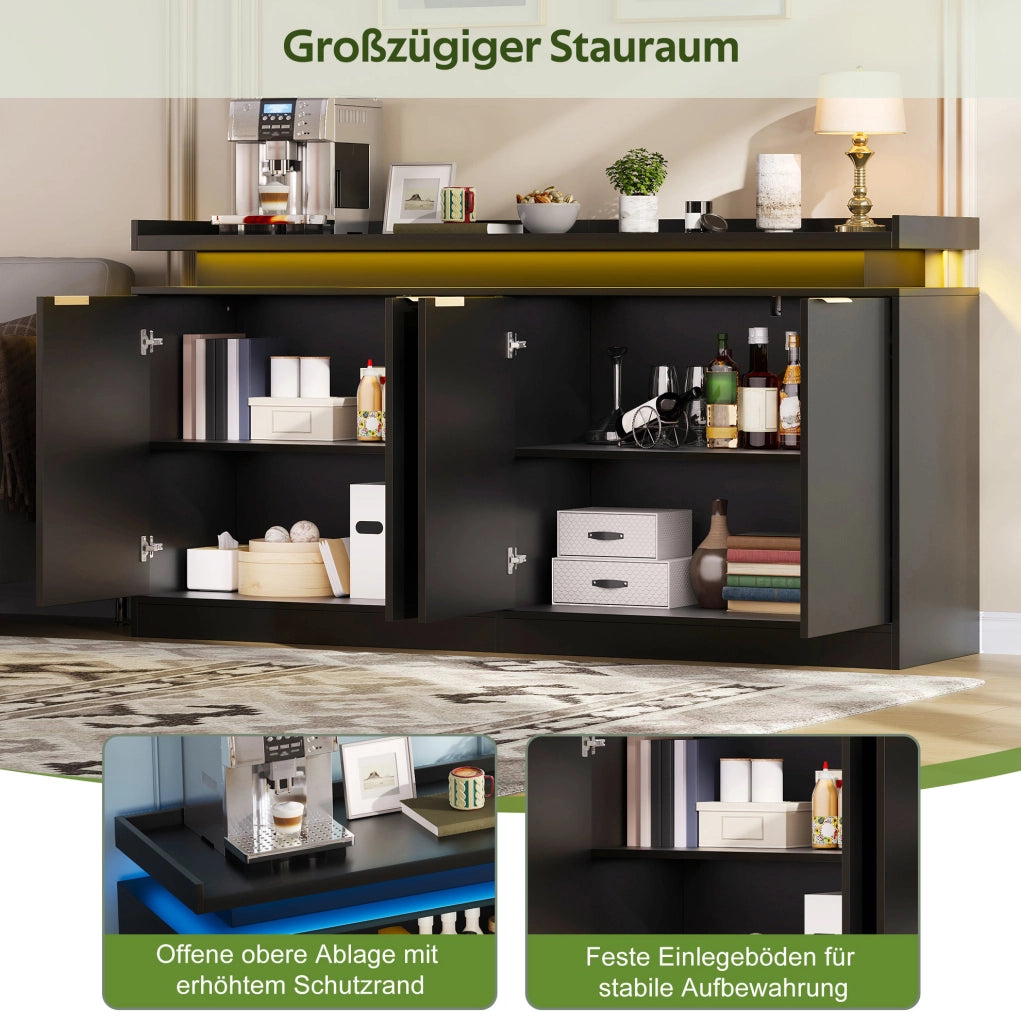 Mobile da cucina nero con LED RGB, 160 cm