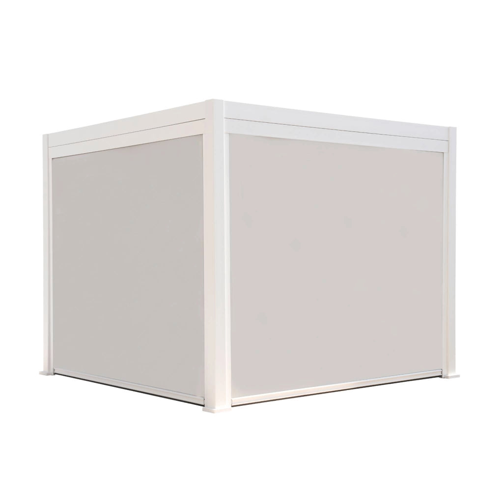 Pergola bioclimatica 3x3m in alluminio v2 + 2 tende da 3m, bianco
