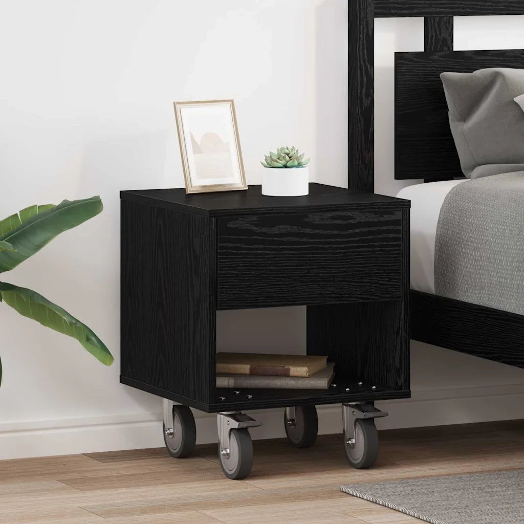Set di 2 Comodini | Armadio da Notte | Mobiletto da notte Rovere Nero 40,5 x 40 x 48 cm Legno multistrato