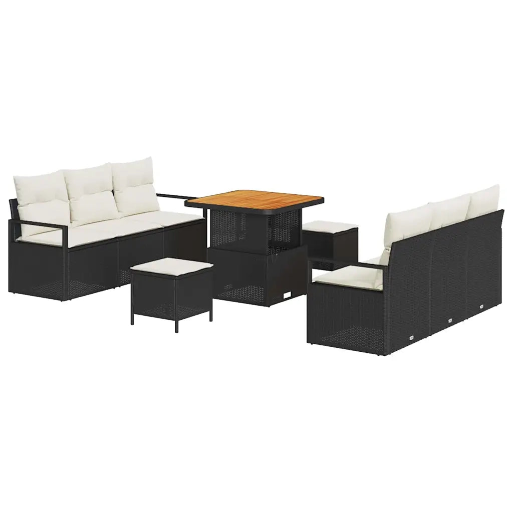 Set Divano da Giardino con archiviazione 9 pcs Nero Poly Rattan