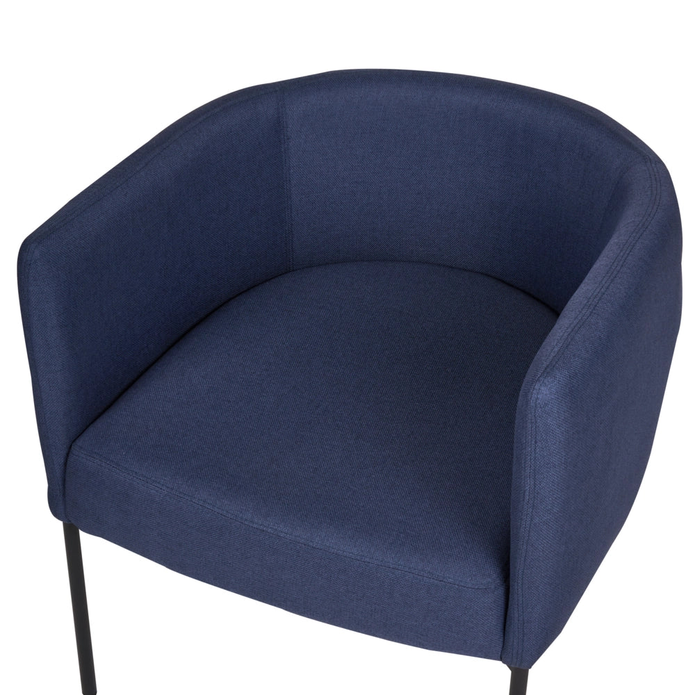 Poltrona in lino sintetico blu scuro con cuscino gambe in ferro nero stile retrò elegante