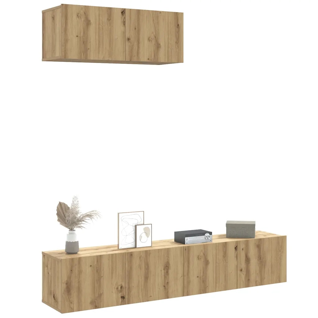 Set Mobile TV 3 pz | Armadietto TV | Mobile Porta TV Montato a Parete Rovere in Truciolato