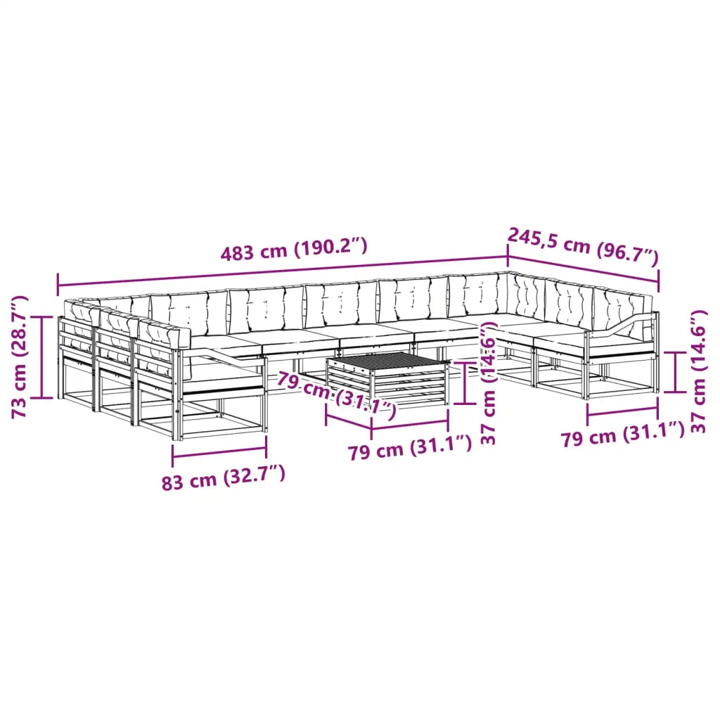 Set di divani da esterno 11 pz Bianco e Beige 3387157