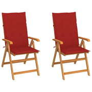 Sedie da Giardino 2 pz con Cuscini Rossi in Massello di Teak cod mxl 74945