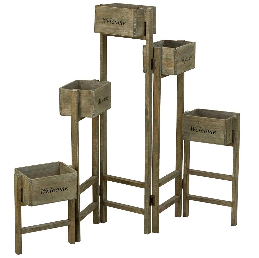 Supporto con 5 cesti in legno marrone 124x15x90,5h