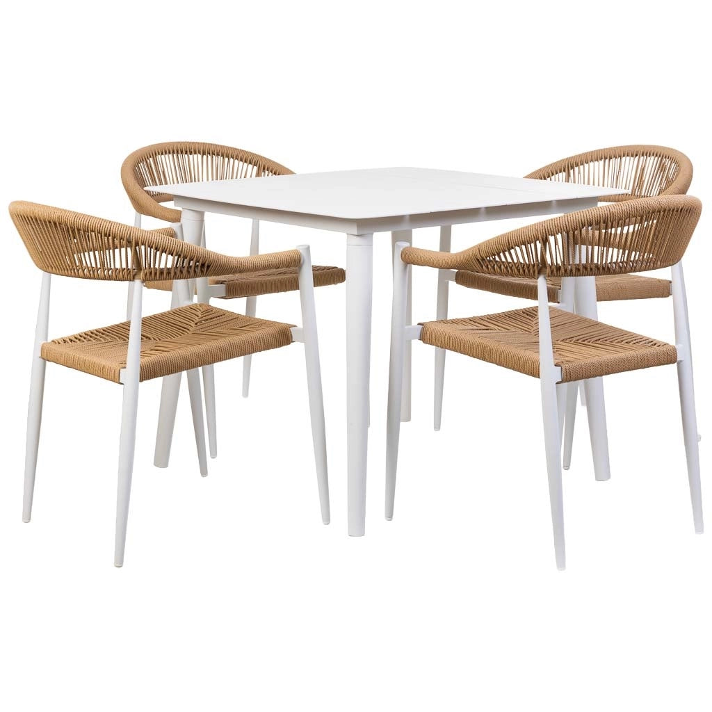 Set tavolo e 4 sedie beige, tavolo: 90x90x74.sedia(4): 56x60x78