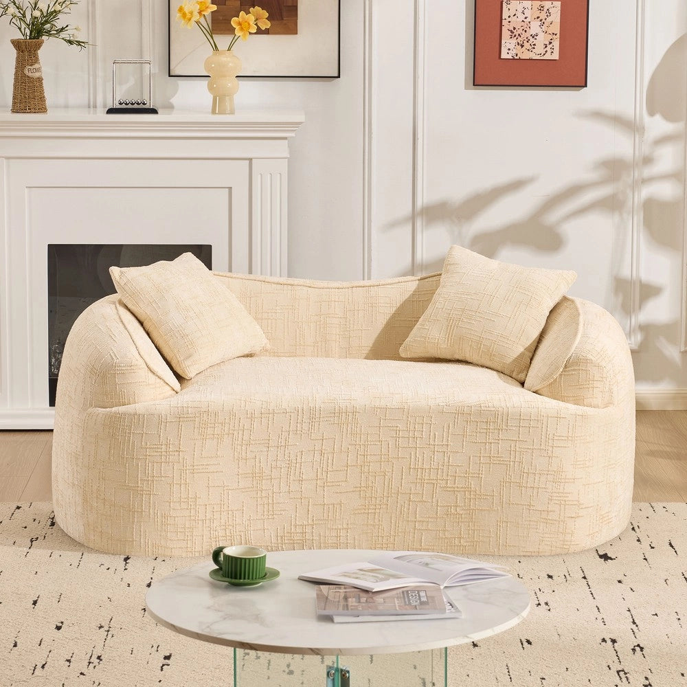Divano 2 posti velluto beige ¨C Minimal ¨C con braccioli e 2 cuscini compatti