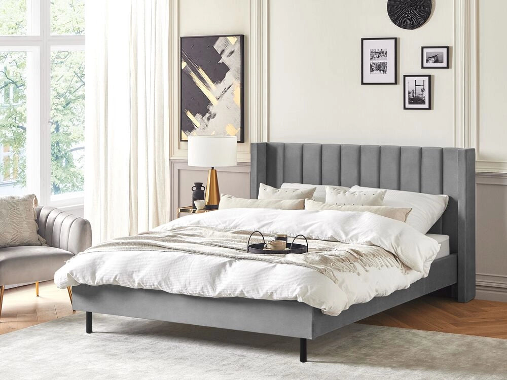 Letto matrimoniale 180 x 200 cm Rete a doghe in velluto grigio