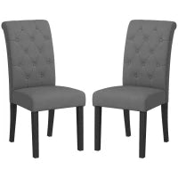 Set di 2 Sedie per Sala da Pranzo e Cucina con Gambe in Legno, Rivestimento in Lino, 47 x 61 x 101 cm, Grigio Scuro