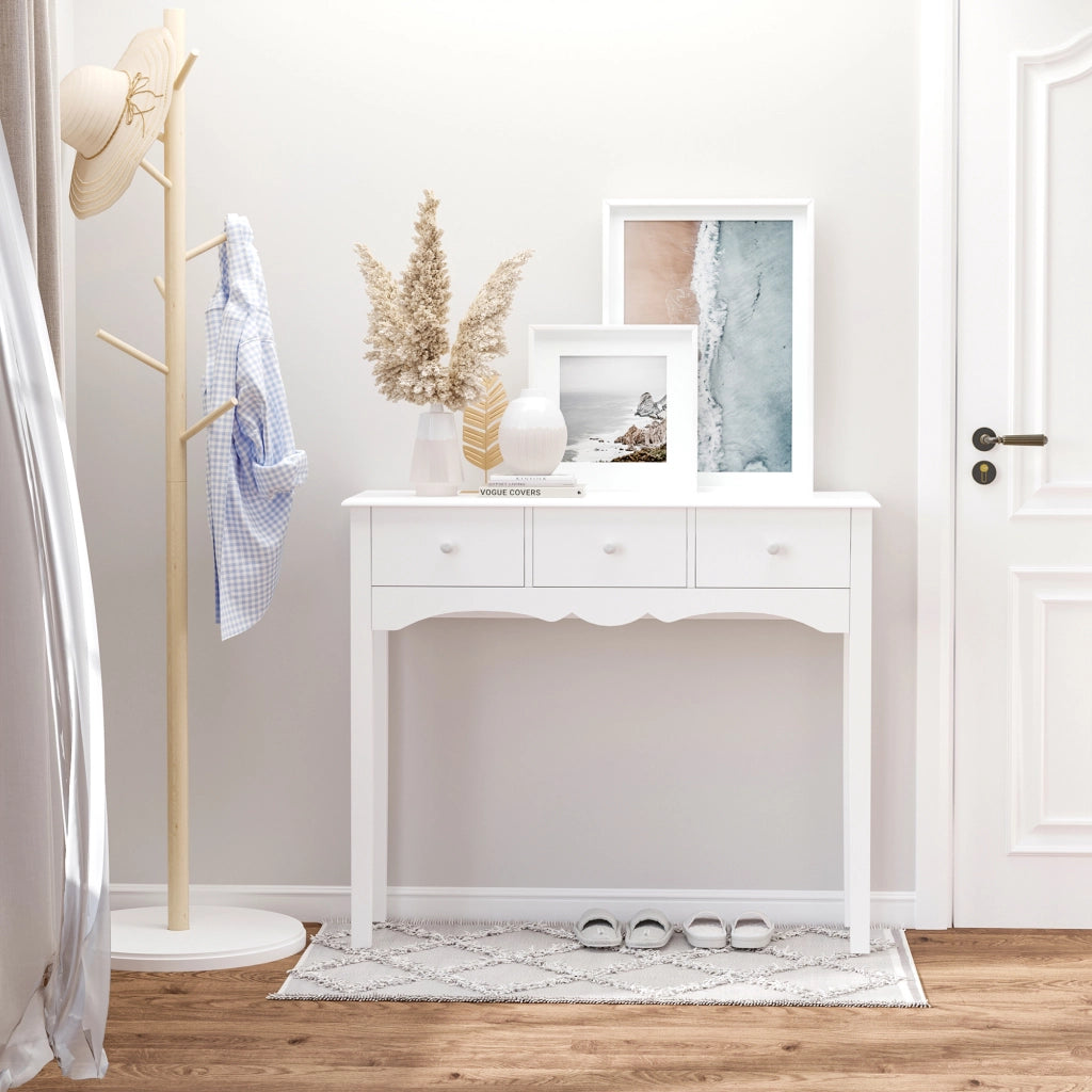Tavolo Consolle da Ingresso con Cassetti ¨C zephmum ¨C Bianco, MDF, 100x32x85 cm