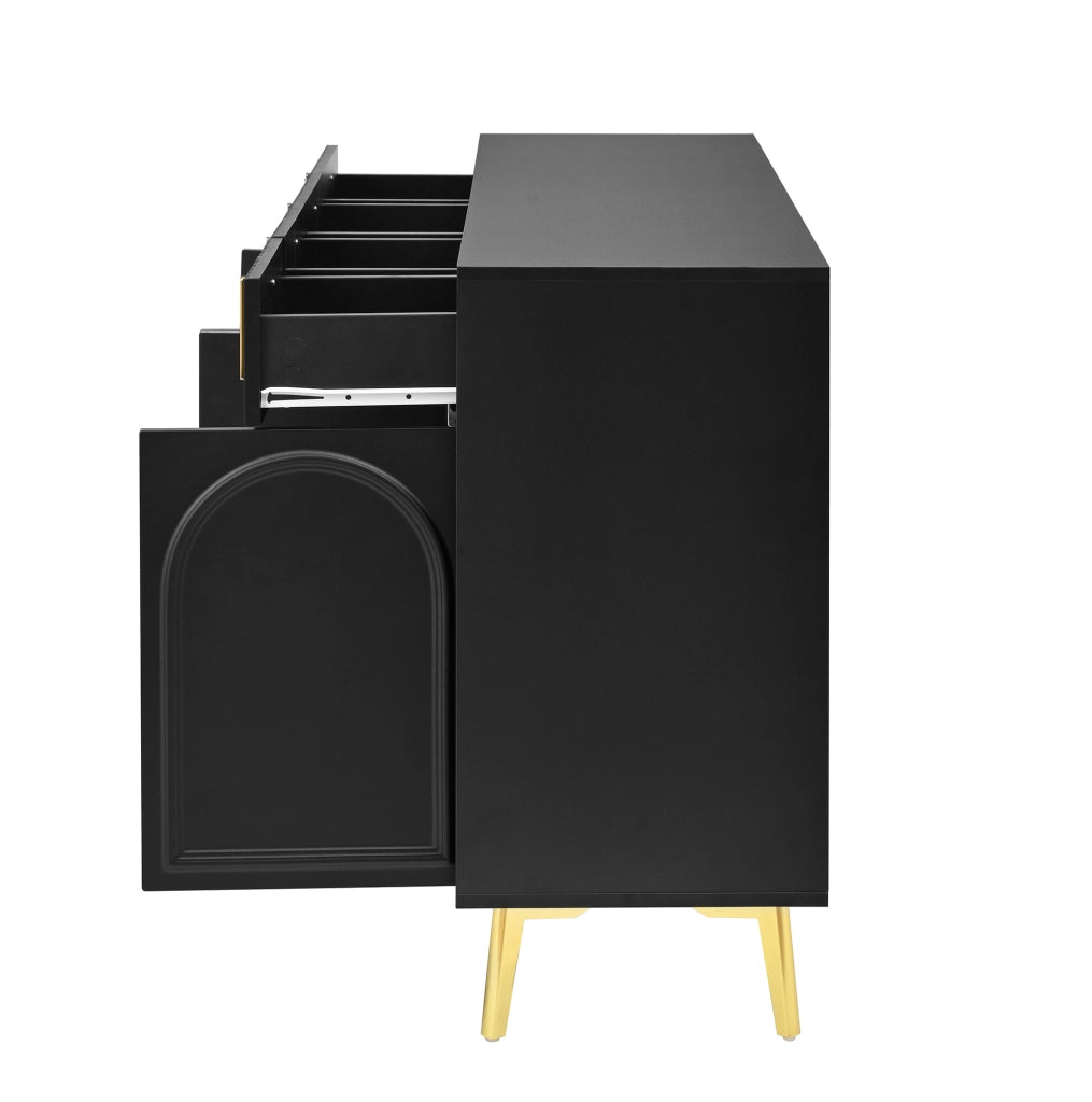 Credenza 140x38x82 cm con 4 ante; 4 cassetti; MDF nero