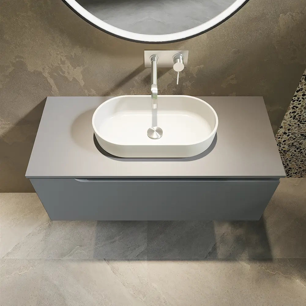 Mobile bagno sospeso 60 cm un cassetto color grigio opaco con top  | Moor