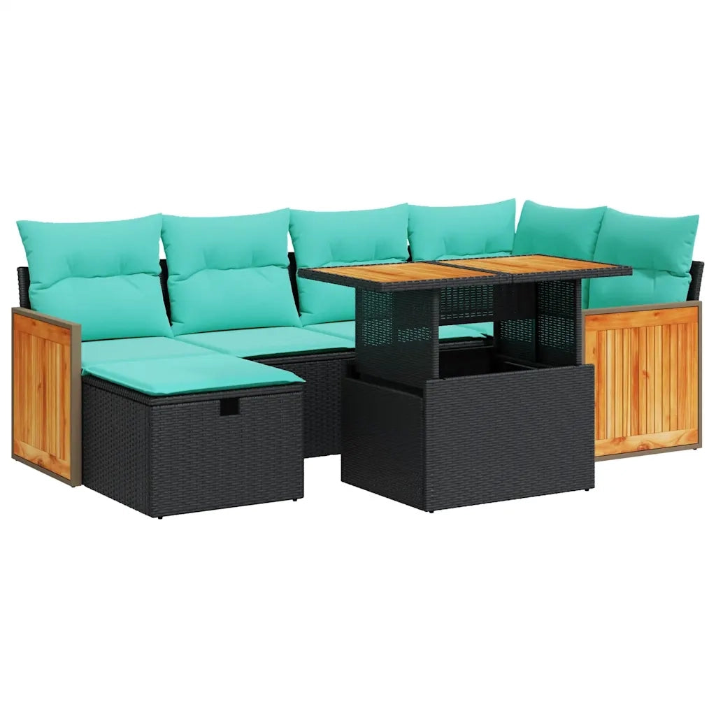 Set Divani Giardino 7 pz con Cuscini Marrone Polyrattan Acacia 3328156