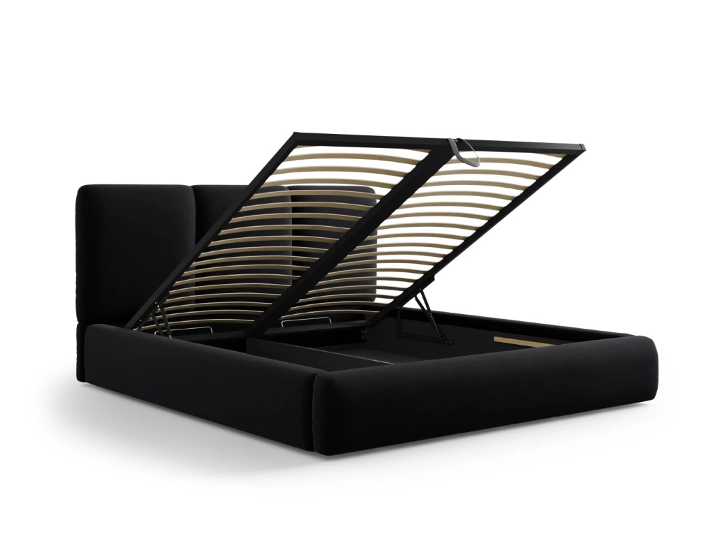 Cosmopolitan Design - Letto a cassettone con testiera "Nicolas" 140x200cm in velluto nero 