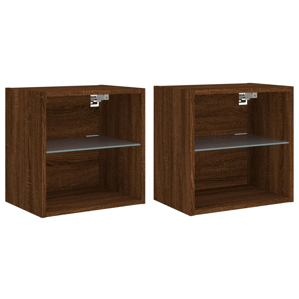 Comodini con Luci LED a Parete 2pz Rovere Marrone 837077