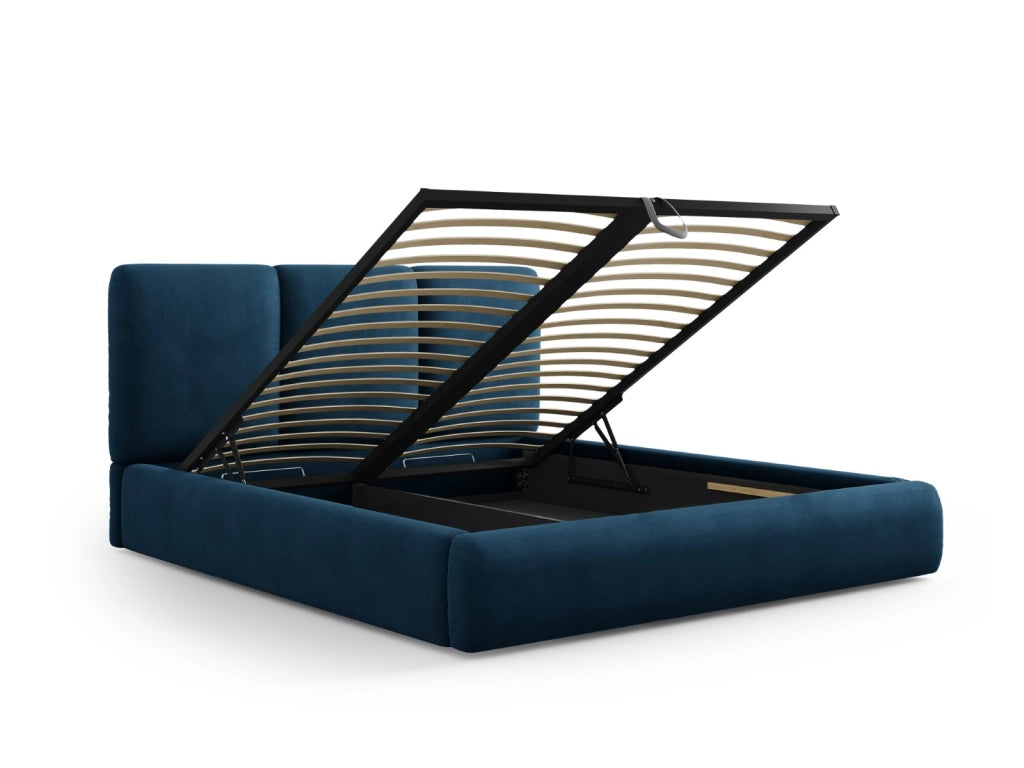 Cosmopolitan Design - Letto a cassettone con testiera "Nicolas" 200x200cm in ciniglia blu reale 