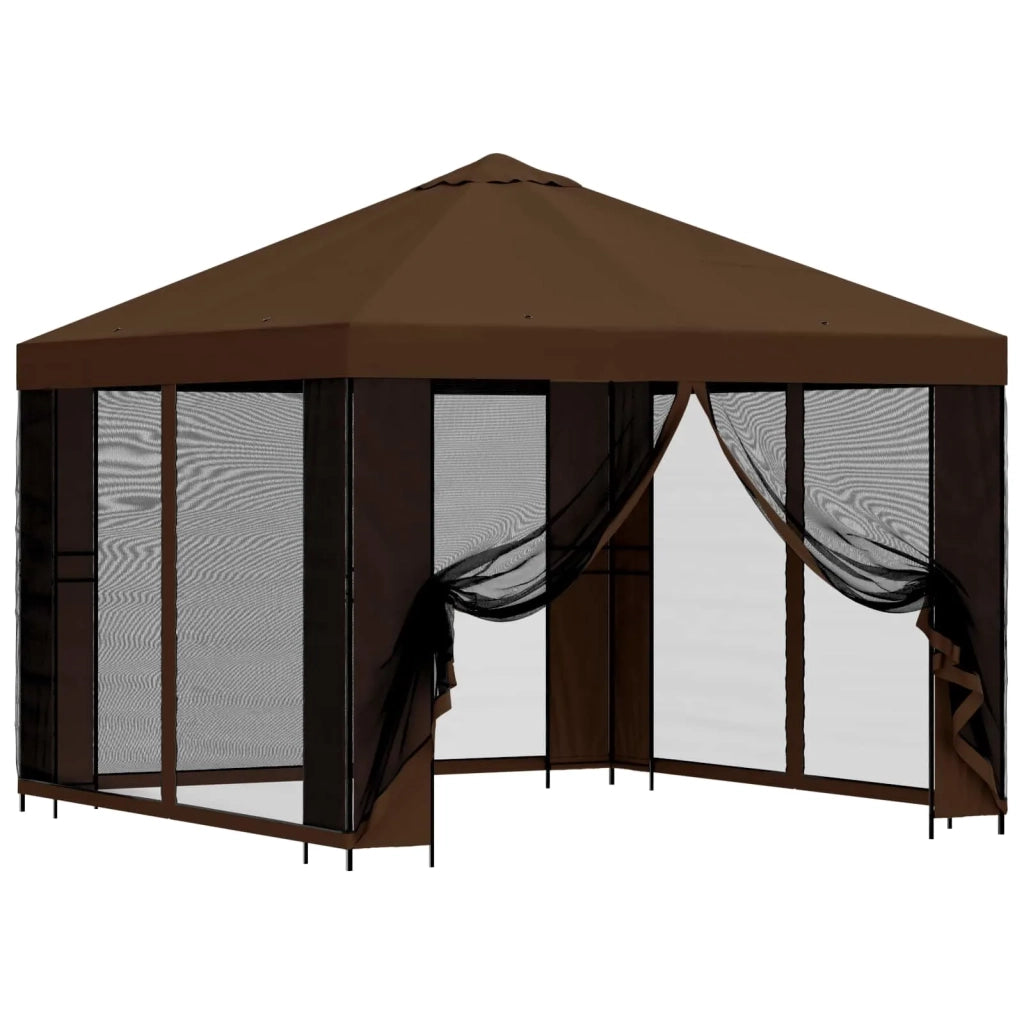 Gazebo da giardino con pareti laterali 3 x 3 m Marrone 900372