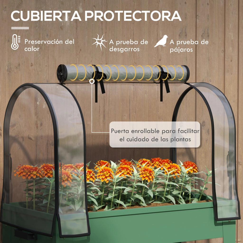 Letto da Giardino Urbano con Ruote e Ripiano ¨C Zephmum ¨C 80x40x120 cm Verde