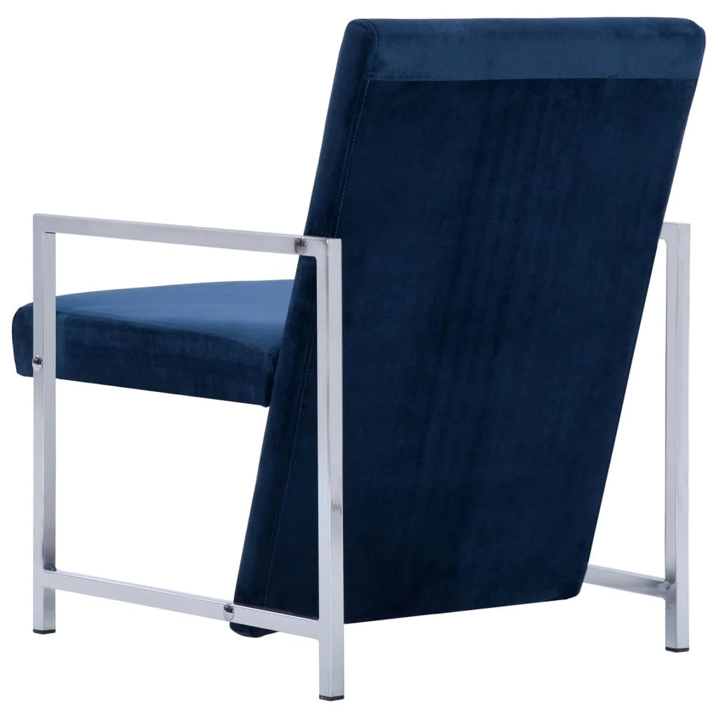 Poltrona/poltrona/divano club con gambe cromate in velluto blu 1102282