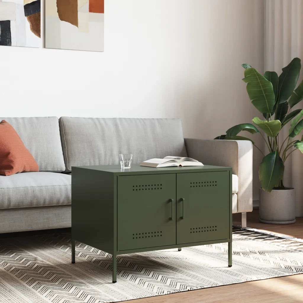 vidaXL Tavolino da Salotto Verde Oliva 68x50x50,5 cm in Acciaio
