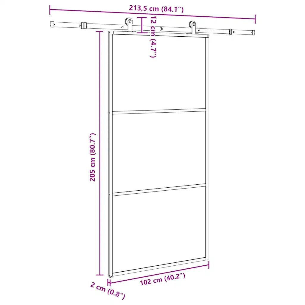 vidaXL Porta Scorrevole con Ferramenta 102x205 cm Vetro ESG Alluminio