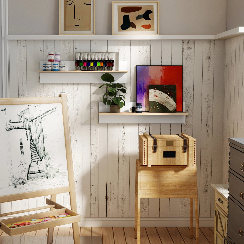 Scaffale a Parete 2 Pezzi ¨C Zephmum ¨C Bianco e Legno Naturale 60x24x