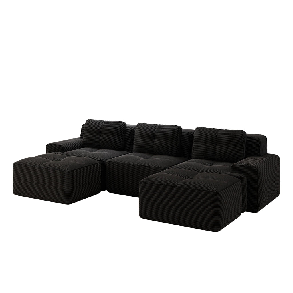Divano Modulare Cloud U a 3 Posti con Ottoman ¨C MINIMAL ¨C Velluto a Coste, Nero