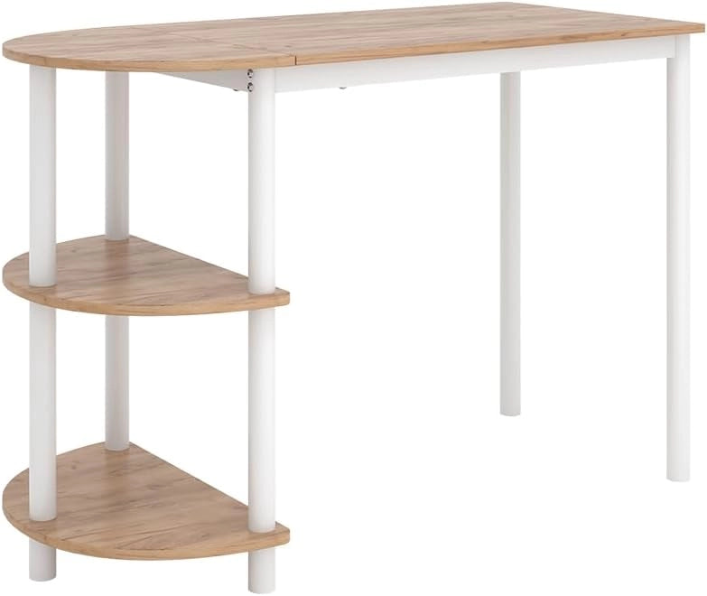 Tavolo da cucina Freetown, Quercia dorata/bianco, 110 x 50 cm con ripiani aperti, adatto come tavolo da pranzo o da lavoro per cucine piccole