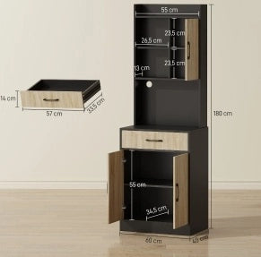 Credenza cucina 60x40x180 cm con piano di lavoro e passacavo; in pannello truciolare rivestito in melamina; naturale