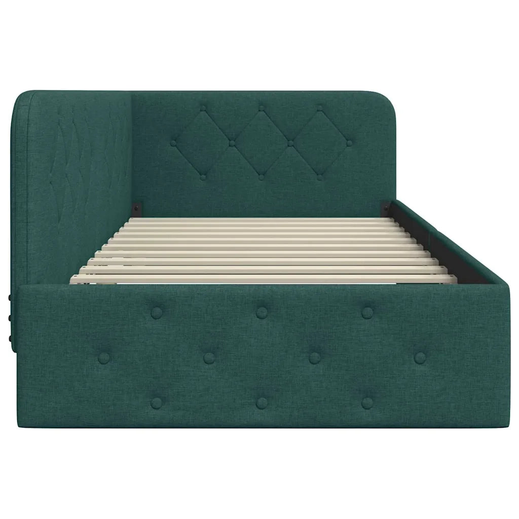 Cornice del letto ad angolo Verde Scuro 90 x 190 cm Tessuto