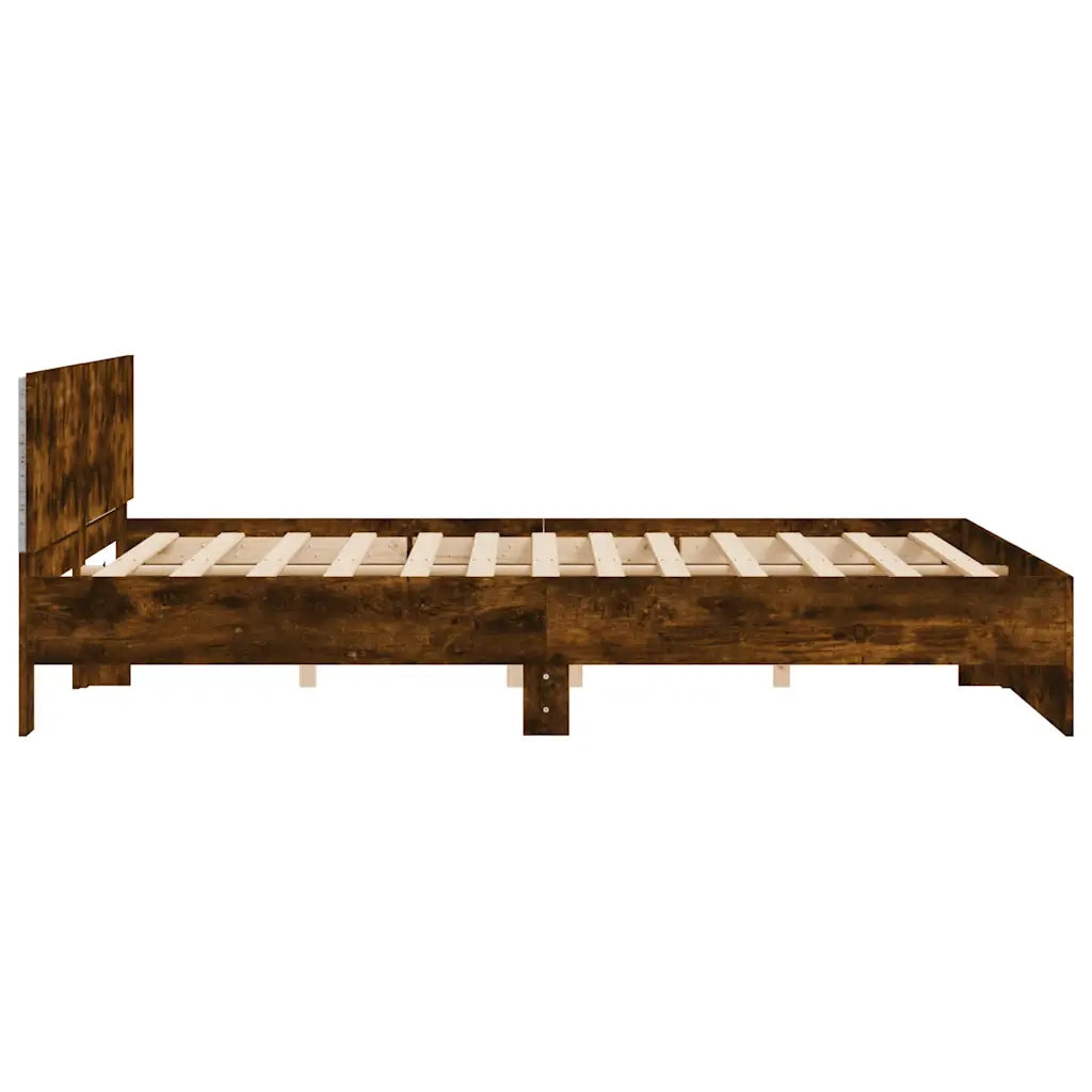 Letto matrimoniale | Letto per adulti | Giroletto con Testiera e LED Rovere Fumo 200x200 cm