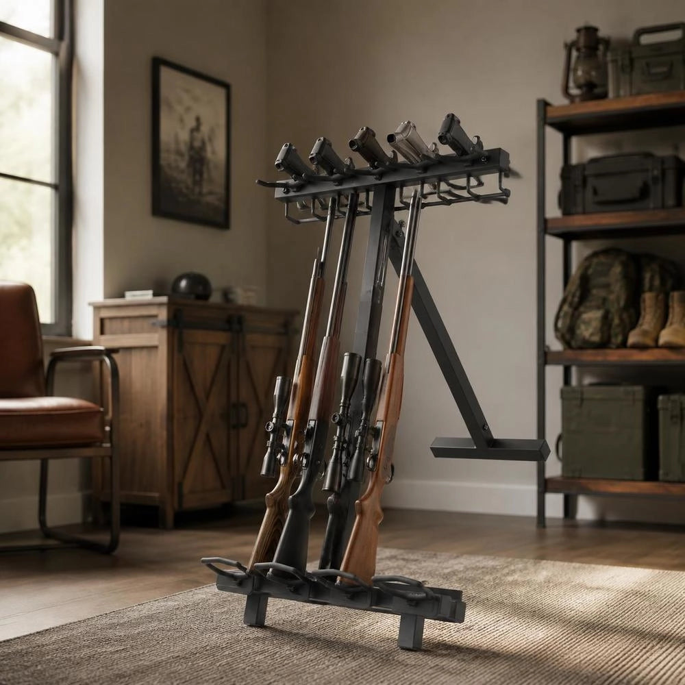 Gun Rack, Portable, Folding Heavy Duty Steel Rifle Shotgun Rack Stand, Freestanding Indoor Outdoor Gun Display Storage, Holds Up To 7 Pistols And 4 Rifles Or Shotguns, For Shooting Hunting Range