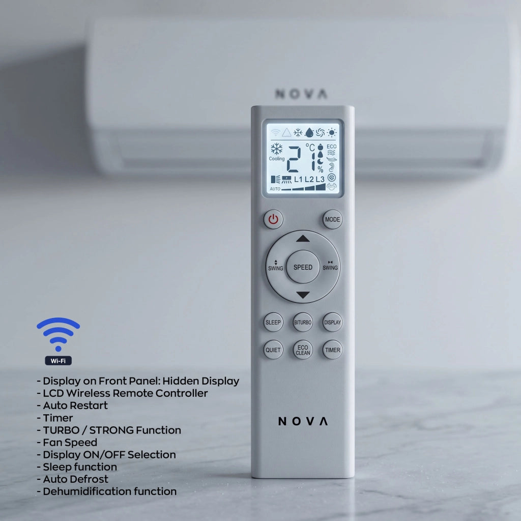 Nova - Climatizzatore Condizionatore Inverter 12000 BTU Classe A+++ Biturbo Wi-Fi con controllo remoto tramite App Bianco