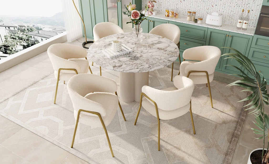 Sedia da pranzo moderna in velluto bianco con gambe dorate, set da 6