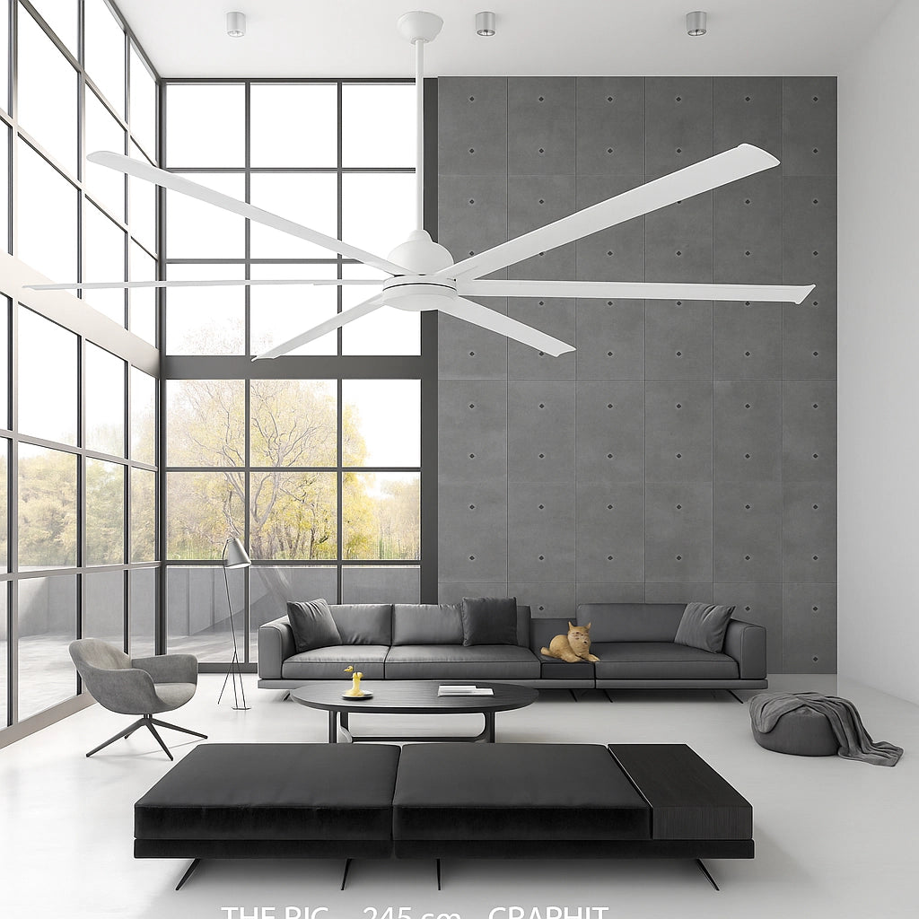Vam Ventilatore da soffitto  industriale a risparmio energetico BIG bianco 210 cm con 6 pale in alluminio con telecomando 6 velocitÃ