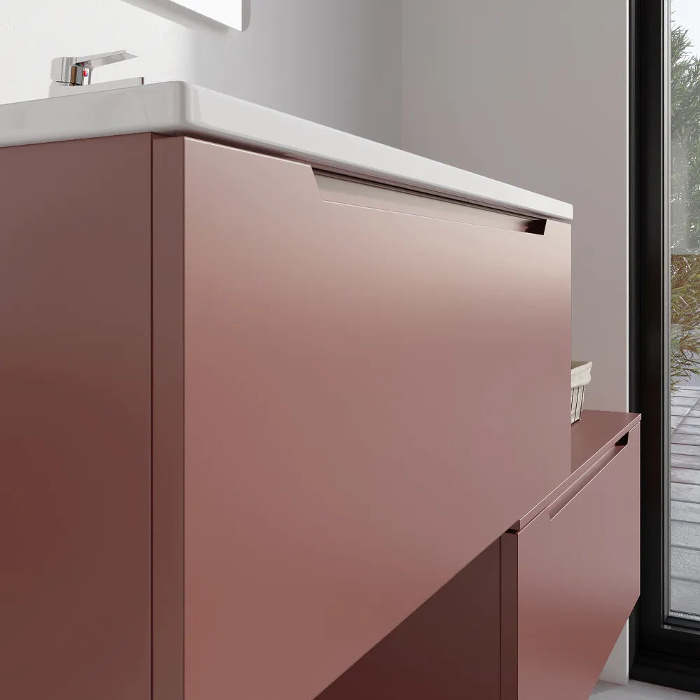 Mobile bagno sospeso modulare 80 cm terracotta opaco due cassetti con lavabo | Bako