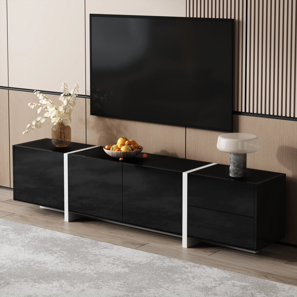 Mobile TV con 3 Ante; 1 Cassetto e 1 Anta a Ribalta con LED per Soggiorno in Truciolare 170 × 30 × 39 cm Nero e Bianco