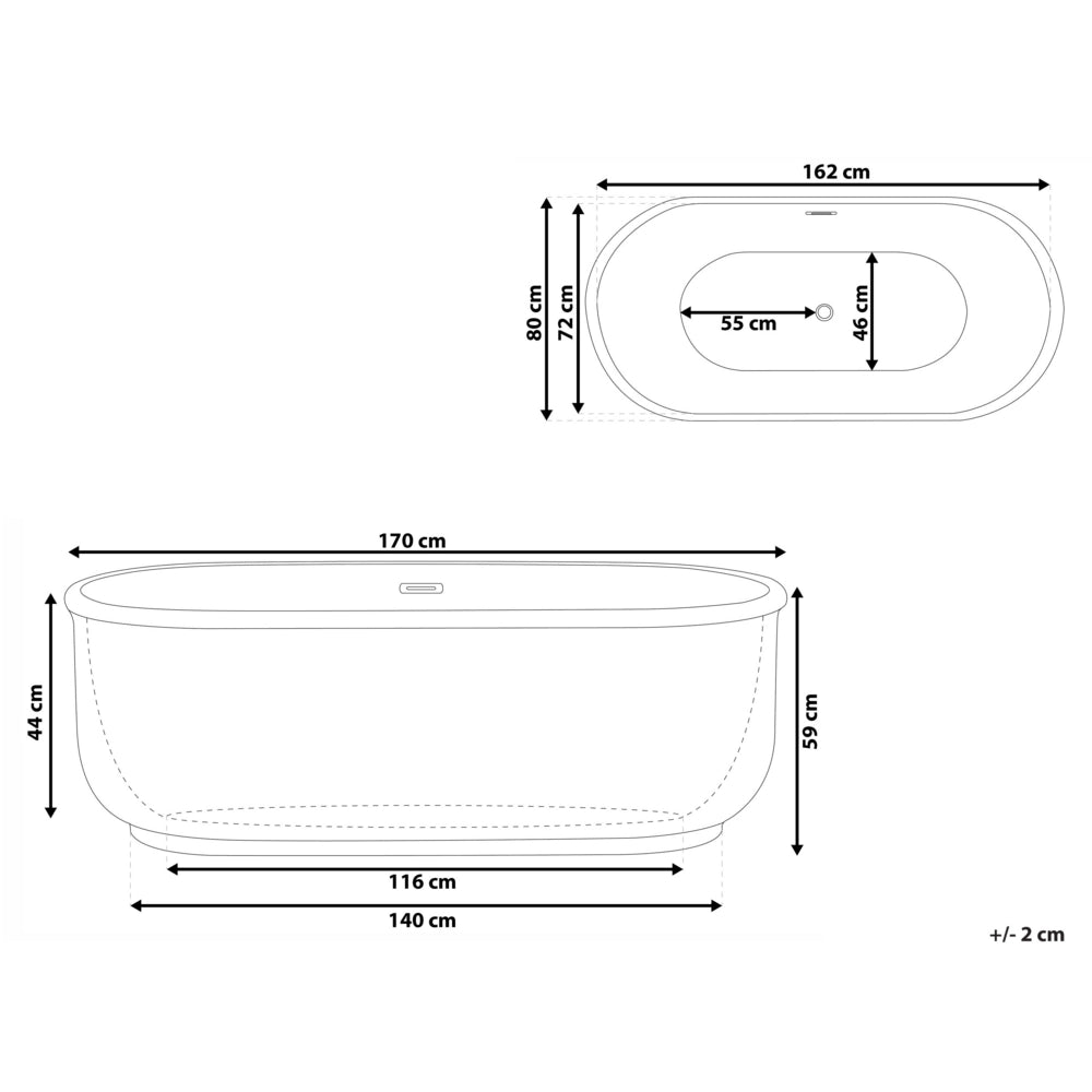 Vasca da Bagno Freestanding 170 cm Acrilico Sanitario Bianco e Nero