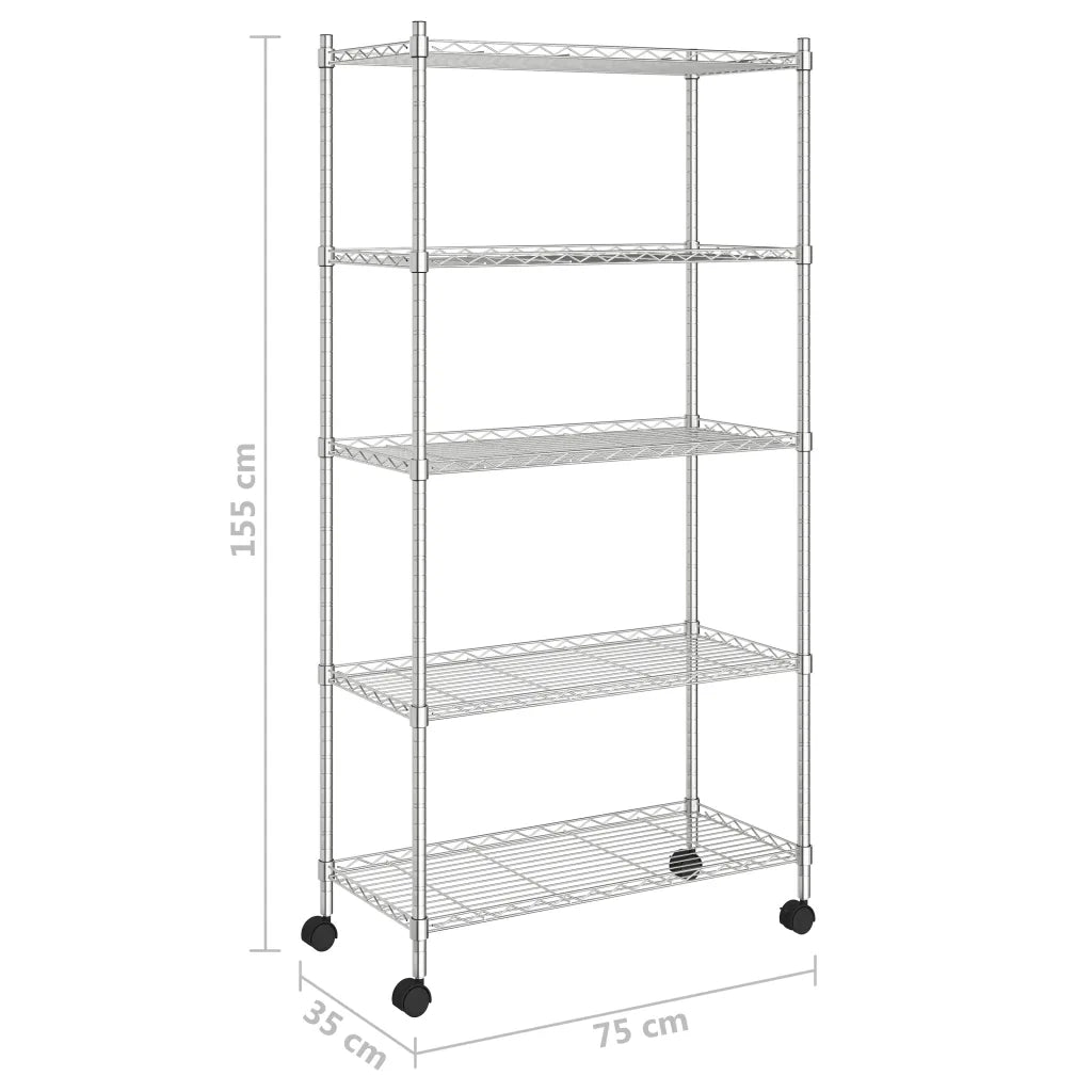 Scaffale a 5 Livelli con Ruote 75x35x155 cm Cromato 250 kg 324629
